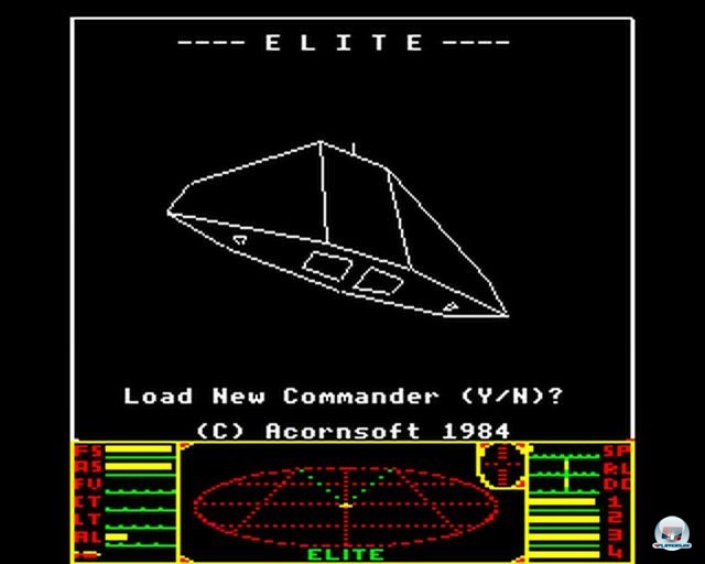Das Ur-Elite war bis auf das HUD komplett schwarzweiß (BBC Micro, 1984). Das Ur-Elite war bis auf das HUD komplett schwarzweiß (BBC Micro, 1984).