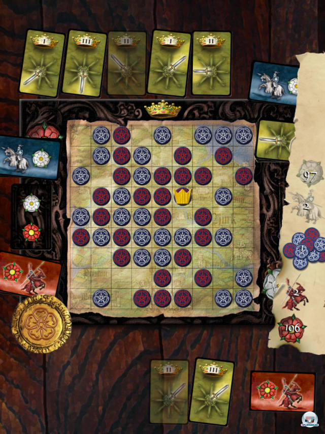 Das umk�mpfte Spielfeld gegen Ende einer Partie - zum Gl�ck wird alles automatisch berechnet.